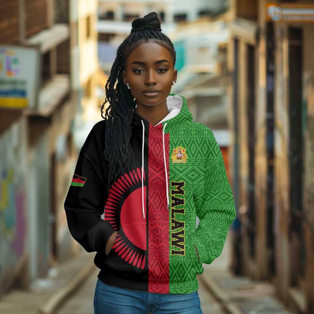 Personalized Malawi Hoodie with Coat of Arms and African Pattern