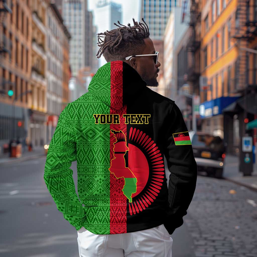 Personalized Malawi Hoodie with Coat of Arms and African Pattern