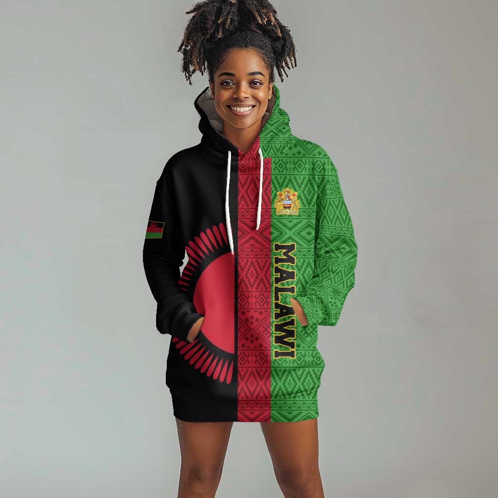 Personalized Malawi Hoodie Dress with Coat of Arms and African Pattern