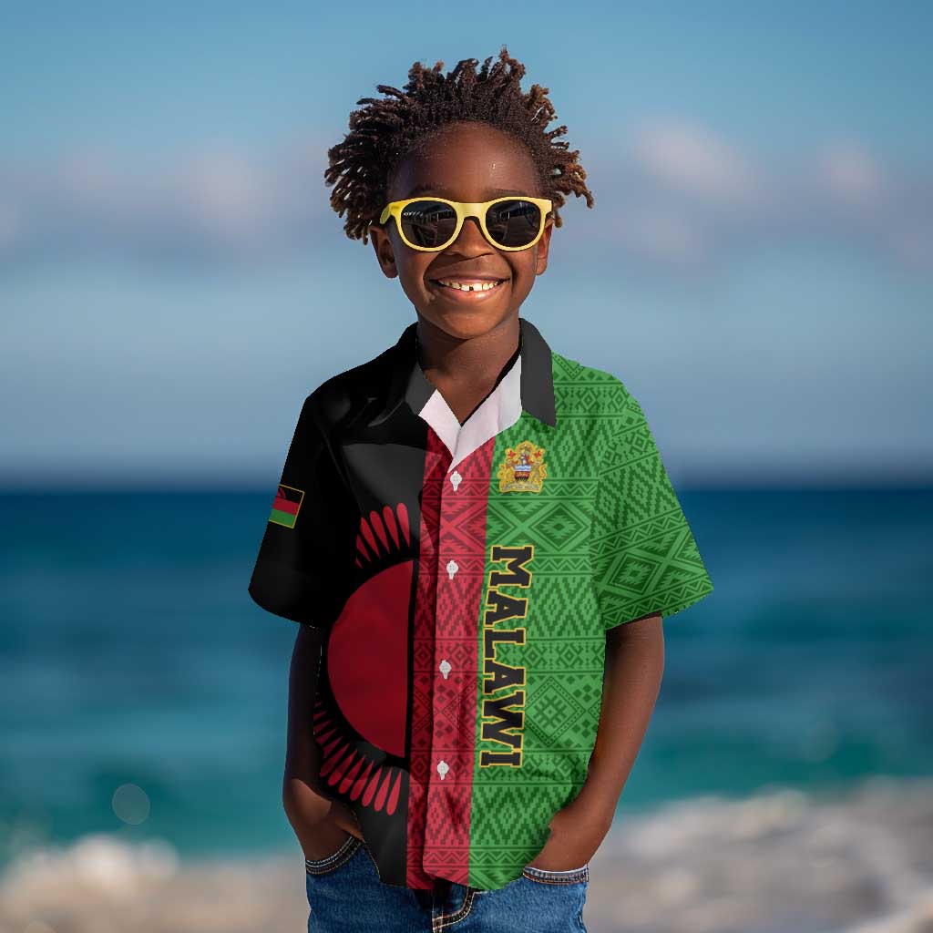 Personalized Malawi Kid Hawaiian Shirt with Coat of Arms and African Pattern