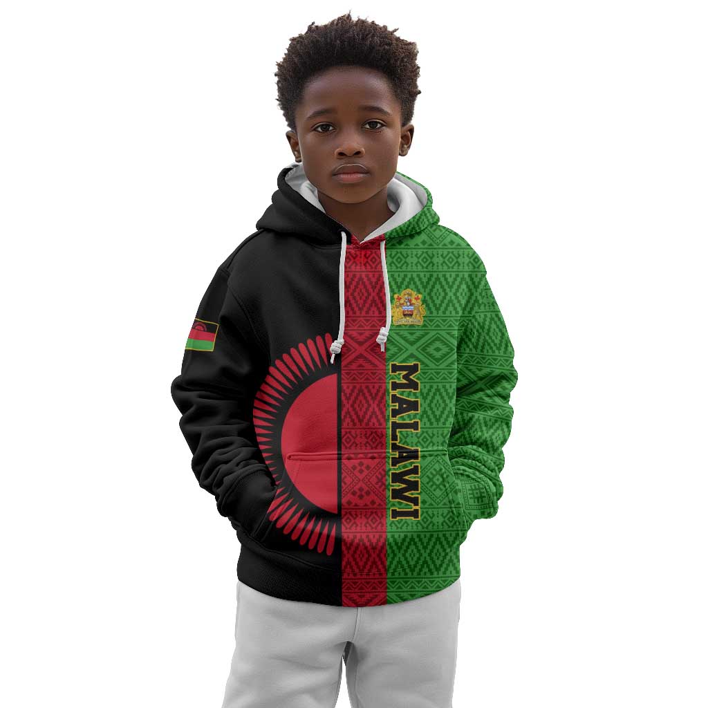 Personalized Malawi Kid Hoodie with Coat of Arms and African Pattern