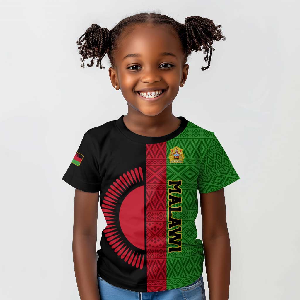 Personalized Malawi Kid T shirt with Coat of Arms and African Pattern