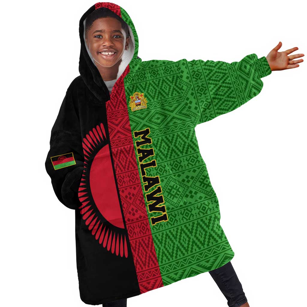 Personalized Malawi KId Wearable Blanket Hoodie with Coat of Arms and African Pattern