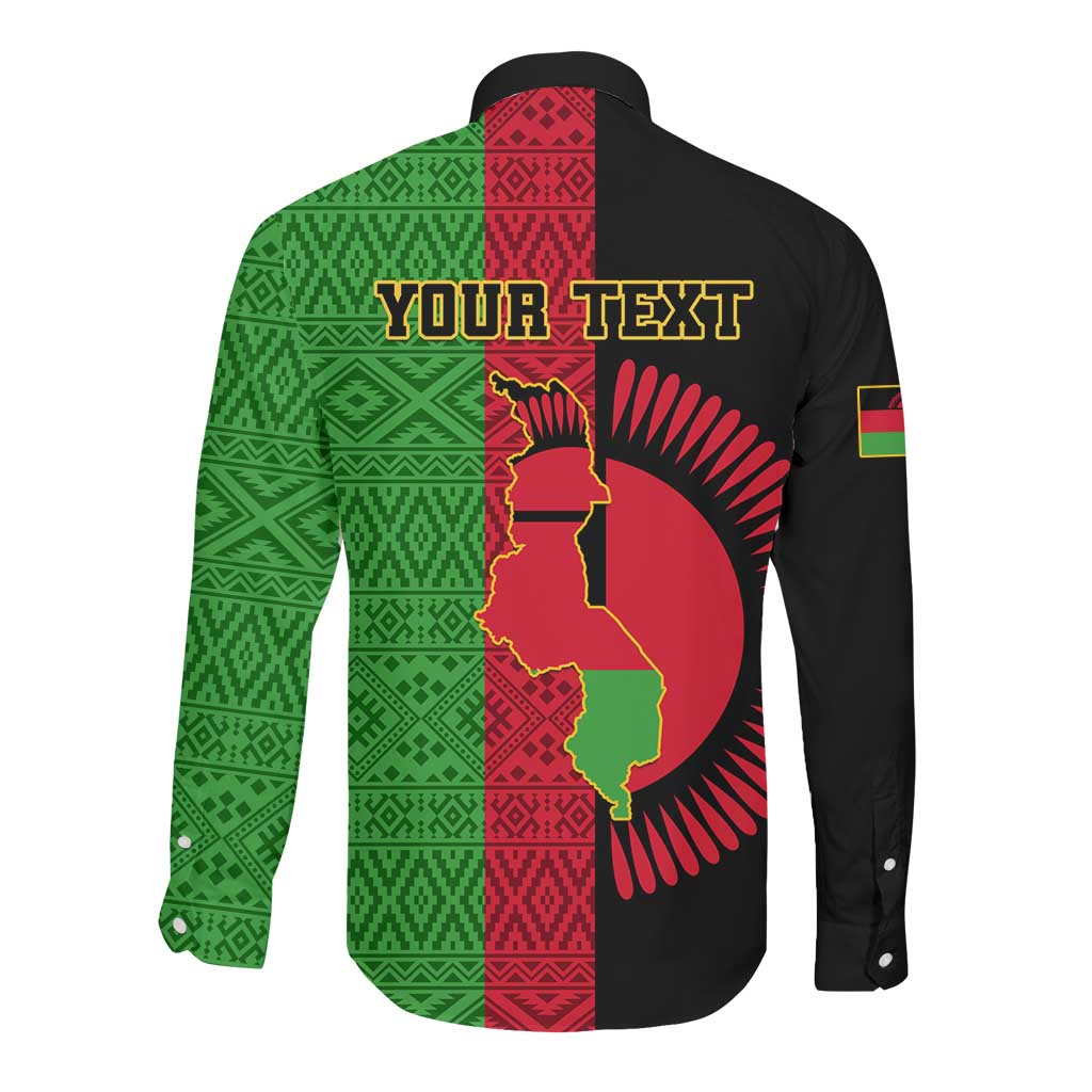 Personalized Malawi Long Sleeve Button Shirt with Coat of Arms and African Pattern