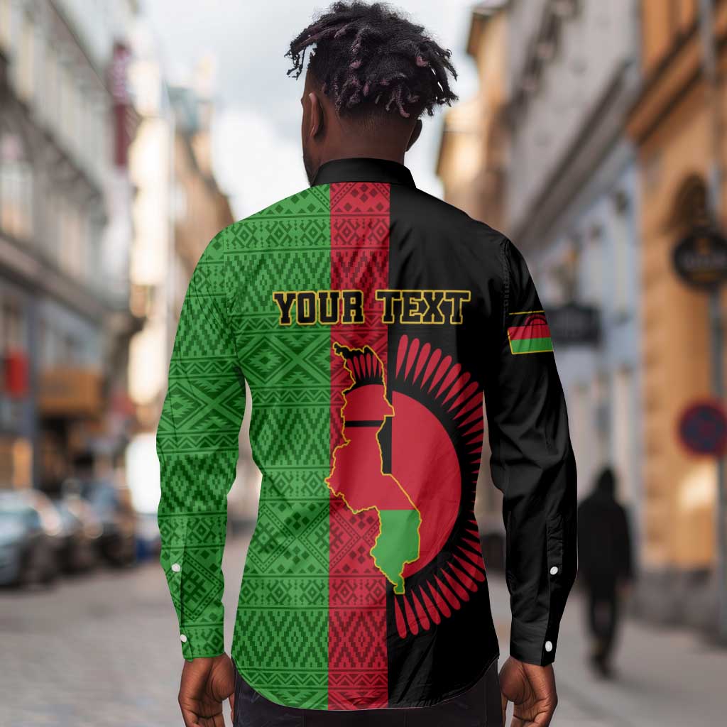 Personalized Malawi Long Sleeve Button Shirt with Coat of Arms and African Pattern