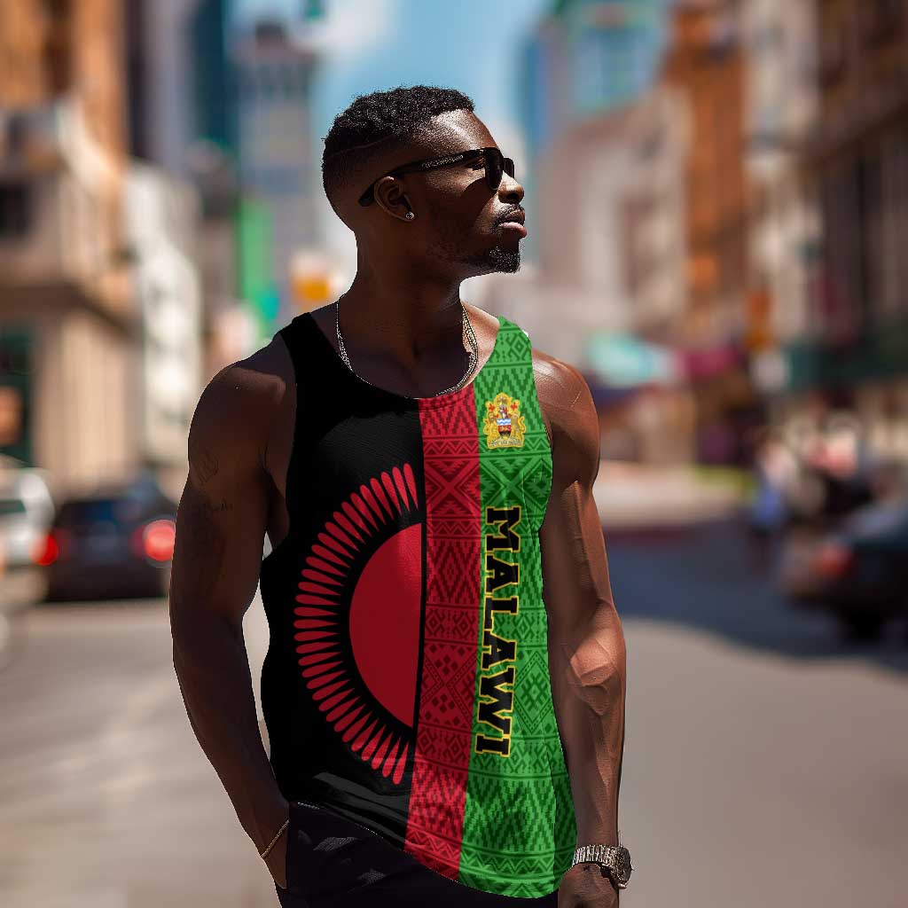 Personalized Malawi Men Tank Top with Coat of Arms and African Pattern