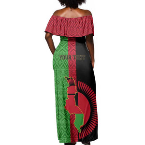 Personalized Malawi Off Shoulder Maxi Dress with Coat of Arms and African Pattern