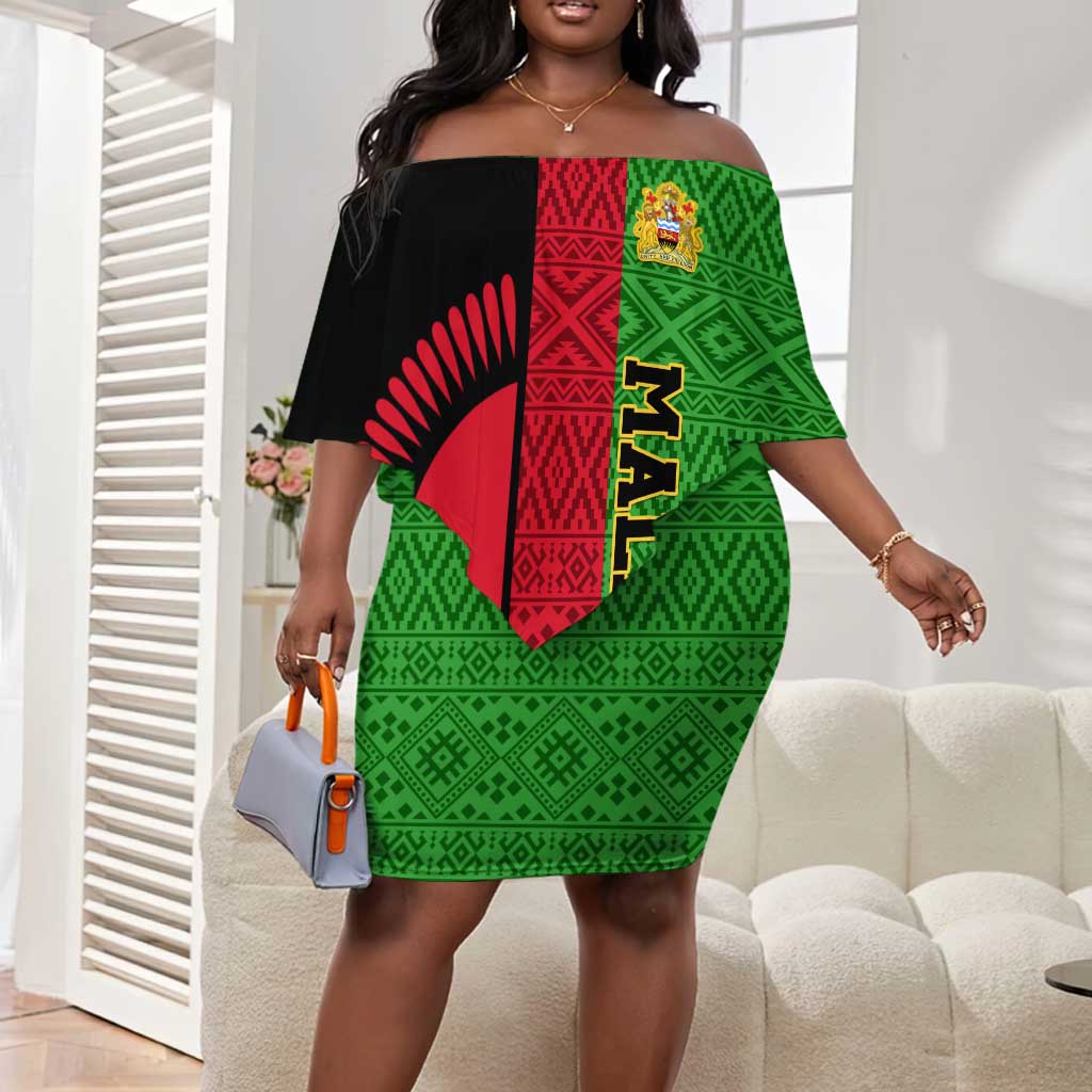 Personalized Malawi Off Shoulder Short Dress with Coat of Arms and African Pattern LT01