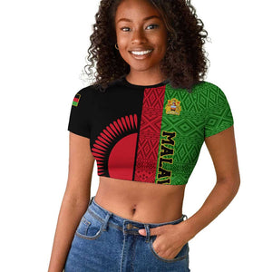 Personalized Malawi Raglan Cropped T shirt with Coat of Arms and African Pattern