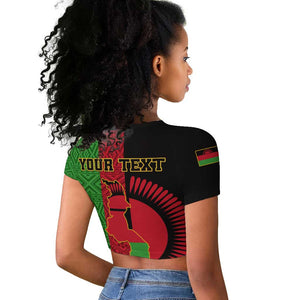 Personalized Malawi Raglan Cropped T shirt with Coat of Arms and African Pattern