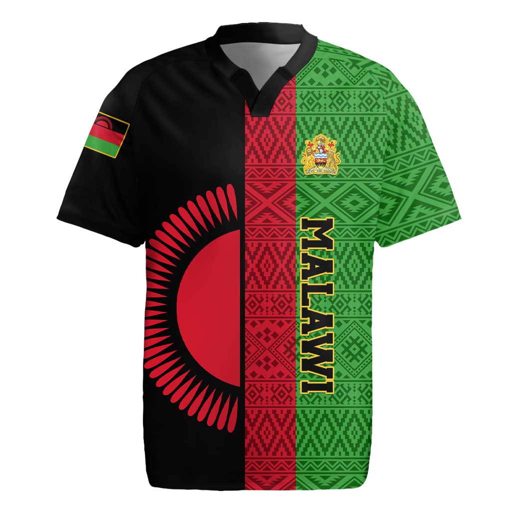 Personalized Malawi Rugby Jersey with Coat of Arms and African Pattern