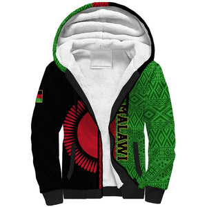 Personalized Malawi Sherpa Hoodie with Coat of Arms and African Pattern