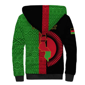 Personalized Malawi Sherpa Hoodie with Coat of Arms and African Pattern