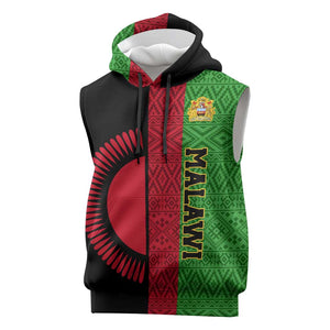 Personalized Malawi Sleeveless Hoodie with Coat of Arms and African Pattern - African Pride