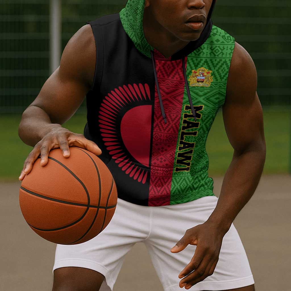 Personalized Malawi Sleeveless Hoodie with Coat of Arms and African Pattern - African Pride