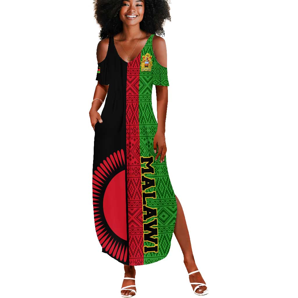 Personalized Malawi Summer Maxi Dress with Coat of Arms and African Pattern