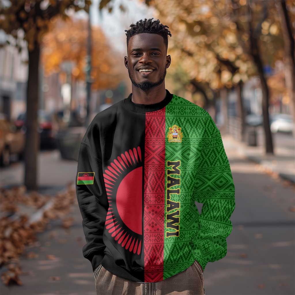 Personalized Malawi Sweatshirt with Coat of Arms and African Pattern