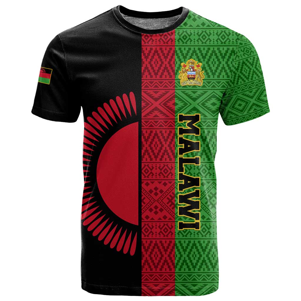 Personalized Malawi T shirt with Coat of Arms and African Pattern