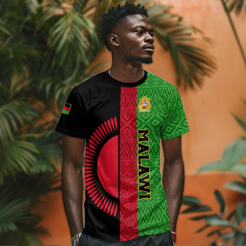 Personalized Malawi T shirt with Coat of Arms and African Pattern