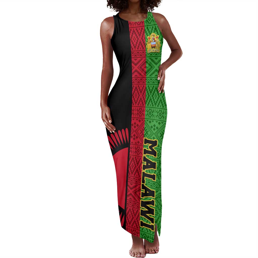 Personalized Malawi Tank Maxi Dress with Coat of Arms and African Pattern