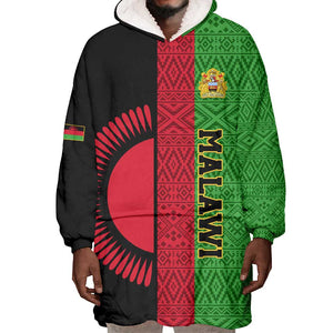 Personalized Malawi Wearable Blanket Hoodie with Coat of Arms and African Pattern