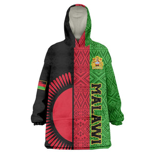 Personalized Malawi Wearable Blanket Hoodie with Coat of Arms and African Pattern