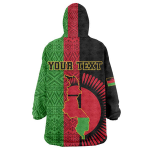 Personalized Malawi Wearable Blanket Hoodie with Coat of Arms and African Pattern