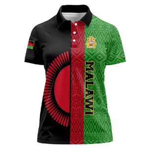 Personalized Malawi Women Polo Shirt with Coat of Arms and African Pattern