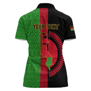 Personalized Malawi Women Polo Shirt with Coat of Arms and African Pattern