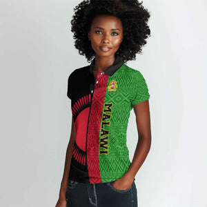 Personalized Malawi Women Polo Shirt with Coat of Arms and African Pattern