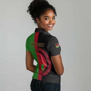 Personalized Malawi Women Polo Shirt with Coat of Arms and African Pattern LT01