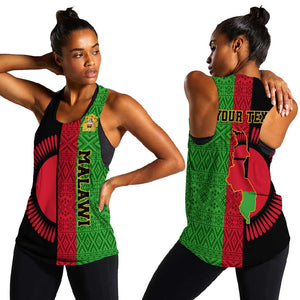 Personalized Malawi Women Racerback Tank with Coat of Arms and African Pattern