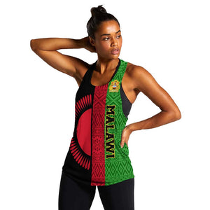 Personalized Malawi Women Racerback Tank with Coat of Arms and African Pattern