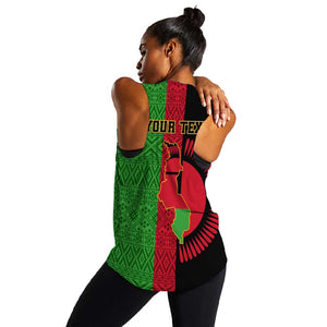 Personalized Malawi Women Racerback Tank with Coat of Arms and African Pattern