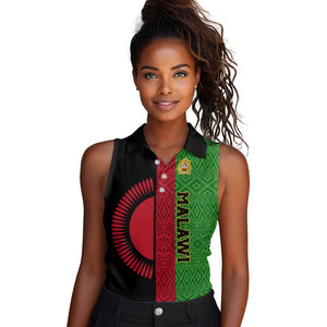 Personalized Malawi Women Sleeveless Polo Shirt with Coat of Arms and African Pattern