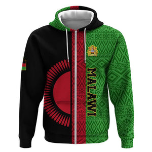 Personalized Malawi Zip Hoodie with Coat of Arms and African Pattern