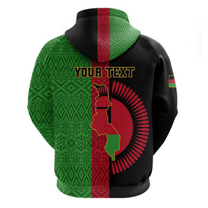 Personalized Malawi Zip Hoodie with Coat of Arms and African Pattern