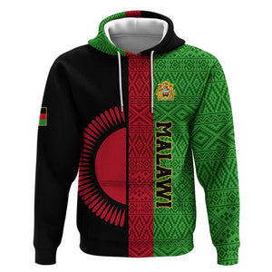 Personalized Malawi Zip Hoodie with Coat of Arms and African Pattern