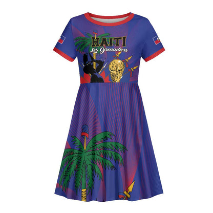 Custom Haiti World Football 2026 Kid Short Sleeve Dress Go Les Grenadiers LT01