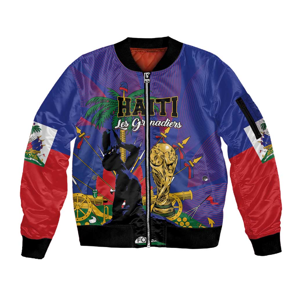 Custom Haiti World Football 2026 Sleeve Zip Bomber Jacket Go Les Grenadiers - African Pride