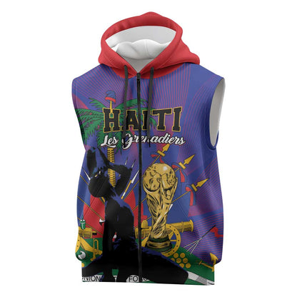 Custom Haiti World Football 2026 Sleeveless Zip Hoodie Go Les Grenadiers - African Pride