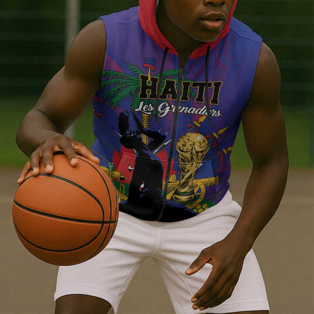 Custom Haiti World Football 2026 Sleeveless Zip Hoodie Go Les Grenadiers - African Pride