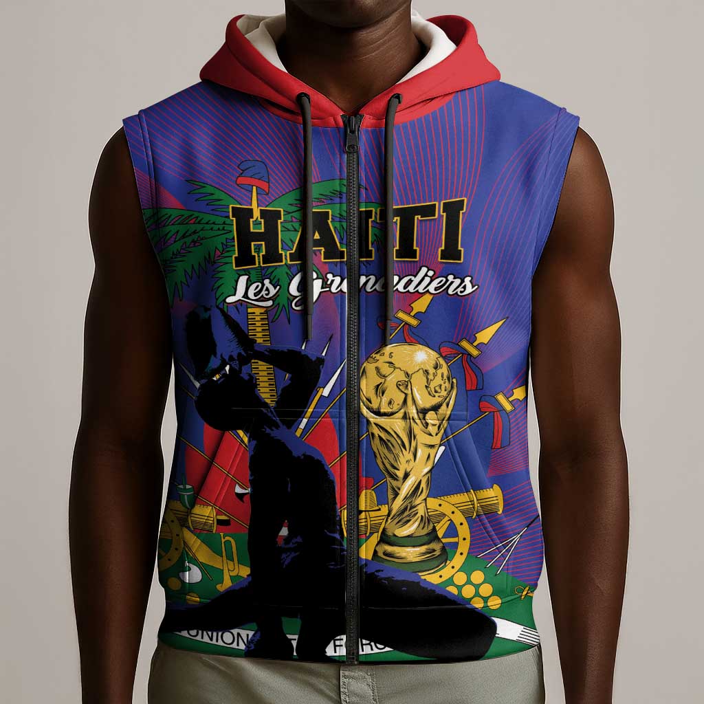 Custom Haiti World Football 2026 Sleeveless Zip Hoodie Go Les Grenadiers - African Pride