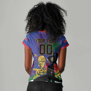 Custom Haiti World Football 2026 Women V-Neck T-Shirt Go Les Grenadiers LT01