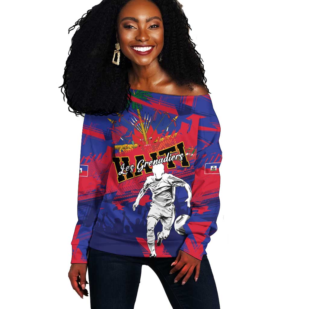 Custom Ekip Foutbol Ayiti 2026 Off Shoulder Sweater Haiti Grenadye Alaso - African Pride