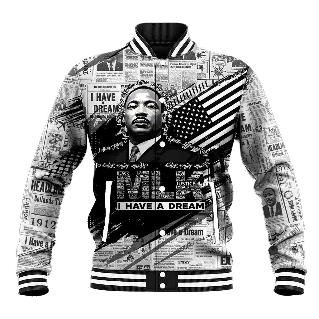 I Have A Dream MLK Baseball Jacket Newspaper Grunge Style - African Pride