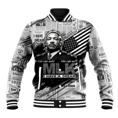 I Have A Dream MLK Baseball Jacket Newspaper Grunge Style - African Pride