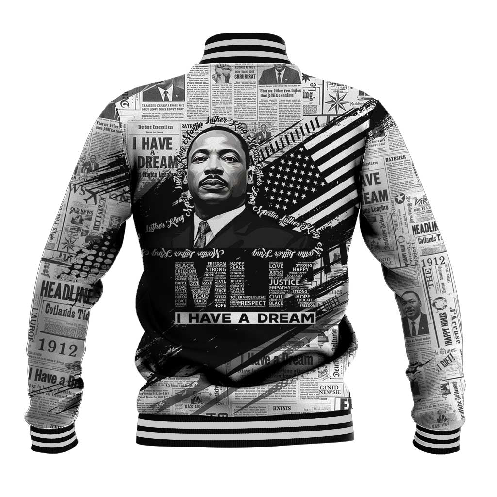 I Have A Dream MLK Baseball Jacket Newspaper Grunge Style - African Pride