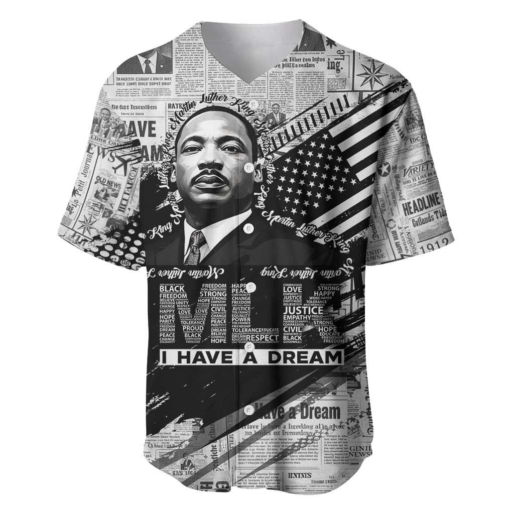 I Have A Dream MLK Baseball Jersey Newspaper Grunge Style - African Pride