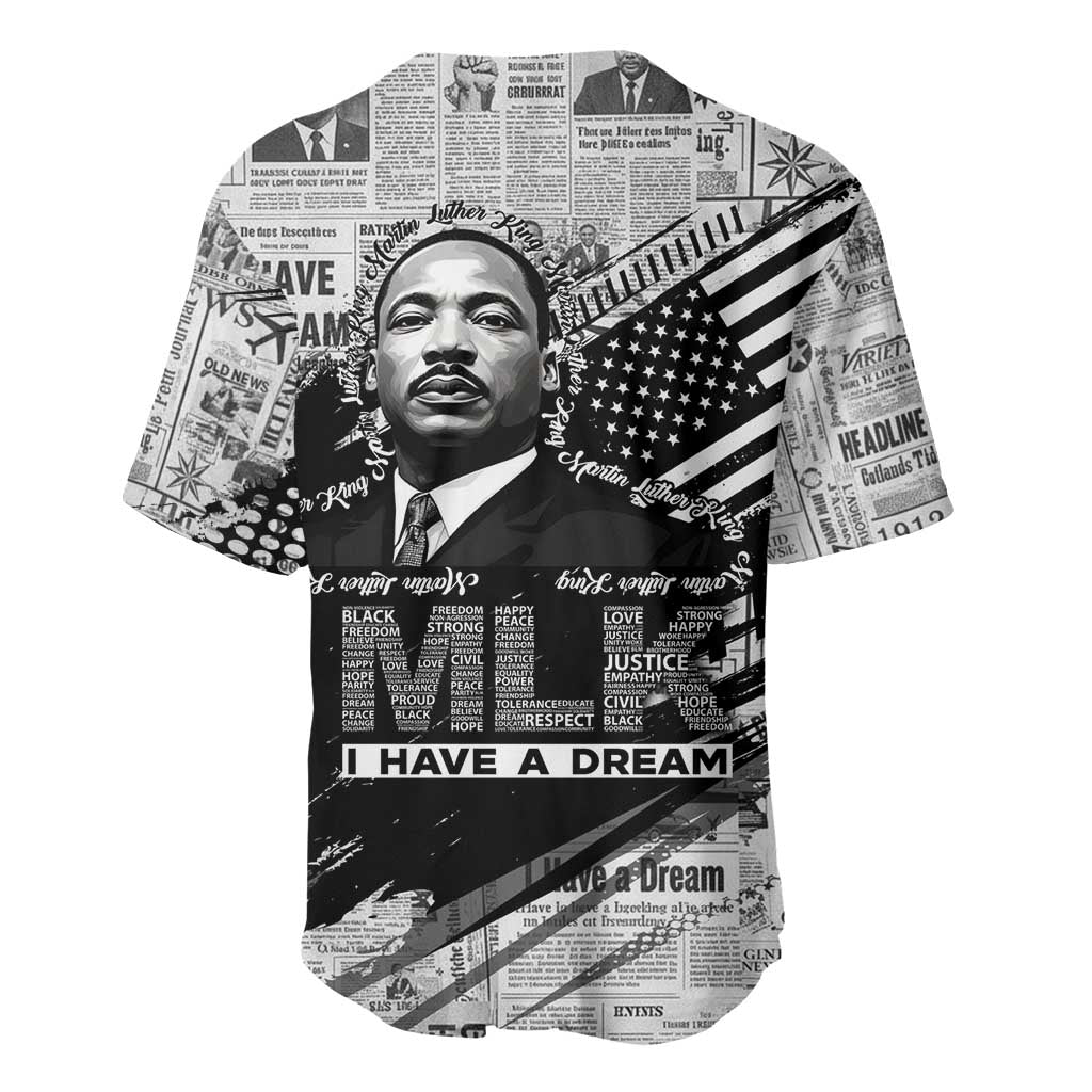 I Have A Dream MLK Baseball Jersey Newspaper Grunge Style - African Pride